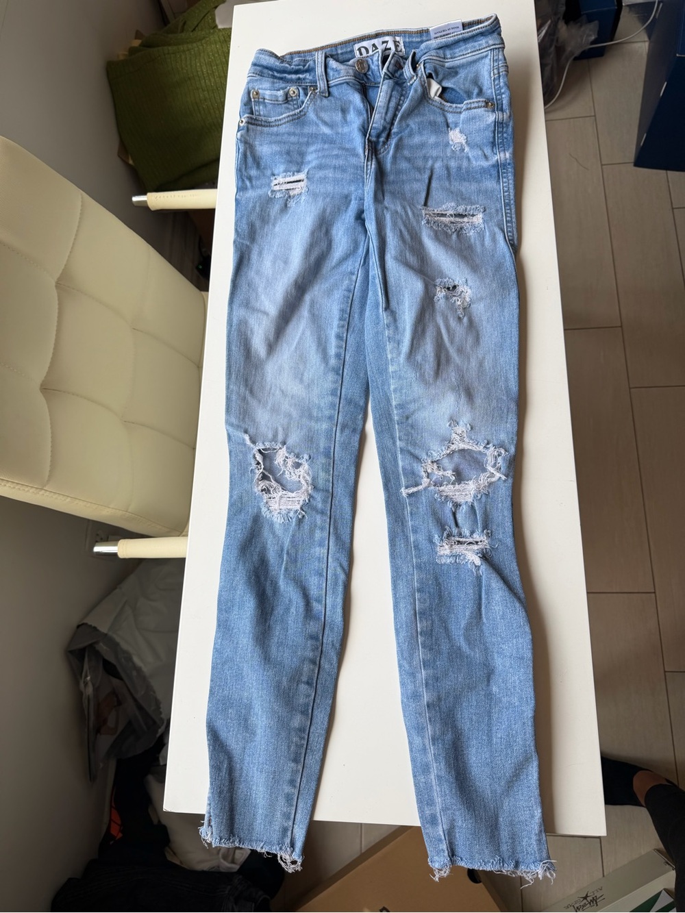 Light Wash Distressed Skinny Jeans - Women's Ripped Denim